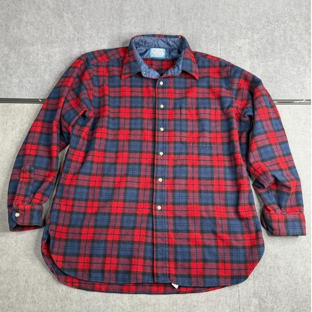 Vintage Pendleton Wool Flannel Shirt XL Red Navy Blue Plaid Made in USA